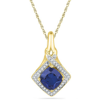 Gemstone Fashion Pendant |  10kt Yellow Gold Womens Round Lab-Created Blue Sapphire Solitaire Pendant 1-5/8 Cttw |  Splendid Jewellery