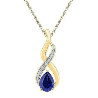 Gemstone Fashion Pendant |  10kt Yellow Gold Womens Pear Lab-Created Blue Sapphire Solitaire Diamond Pendant 1-4/5 Cttw |  Splendid Jewellery