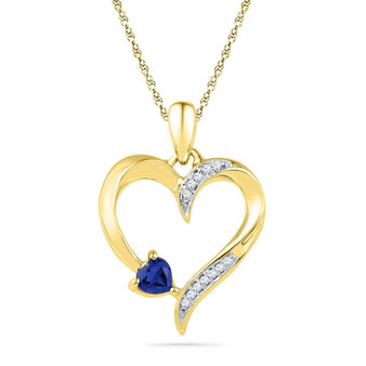 Gemstone Heart & Love Symbol Pendant |  10kt Yellow Gold Womens Round Lab-Created Blue Sapphire Heart Pendant 1/20 Cttw |  Splendid Jewellery