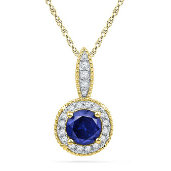 Gemstone Fashion Pendant |  10kt Yellow Gold Womens Round Lab-Created Blue Sapphire Solitaire Diamond Pendant 1/6 Cttw |  Splendid Jewellery