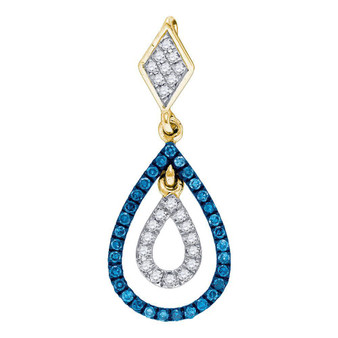 Diamond Fashion Pendant |  10kt Yellow Gold Womens Round Blue Color Enhanced Diamond Teardrop Pendant 1/5 Cttw |  Splendid Jewellery