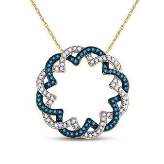 Diamond Circle Pendant |  10kt Yellow Gold Womens Round Blue Color Enhanced Diamond Circle Pendant 1/3 Cttw |  Splendid Jewellery