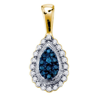 Diamond Fashion Pendant |  10kt Yellow Gold Womens Round Blue Color Enhanced Diamond Teardrop Pendant 1/6 Cttw |  Splendid Jewellery