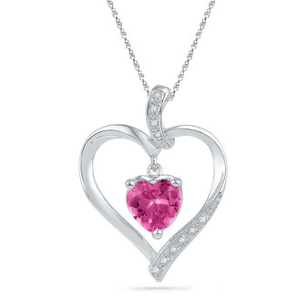 Gemstone Heart & Love Symbol Pendant |  Sterling Silver Womens Lab-Created Pink Sapphire Heart Pendant 1-7/8 Cttw |  Splendid Jewellery