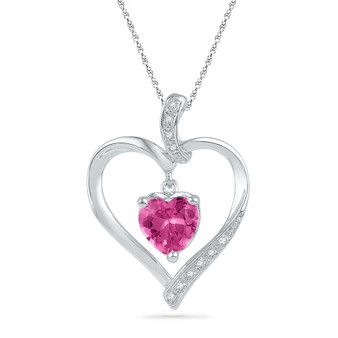 Gemstone Heart & Love Symbol Pendant |  10kt White Gold Womens Round Lab-Created Pink Sapphire Heart Pendant 1-3/4 Cttw |  Splendid Jewellery