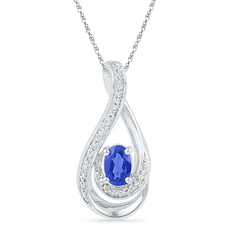 Gemstone Fashion Pendant |  Sterling Silver Womens Oval Lab-Created Blue Sapphire Solitaire Teardrop Pendant 1/2 Cttw |  Splendid Jewellery