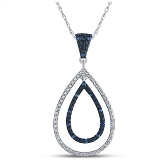 Diamond Fashion Pendant |  Sterling Silver Womens Round Blue Color Enhanced Diamond Teardrop Pendant 1/10 Cttw |  Splendid Jewellery