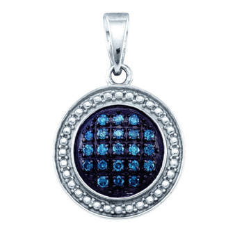 Diamond Fashion Pendant |  Sterling Silver Womens Round Blue Color Enhanced Diamond Circle Cluster Pendant 1/5 Cttw |  Splendid Jewellery