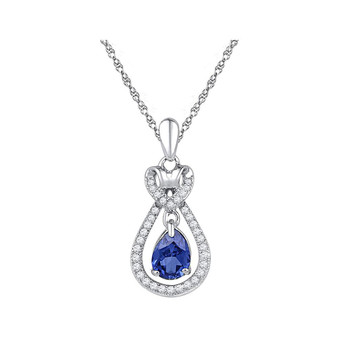 Gemstone Fashion Pendant |  10kt White Gold Womens Oval Lab-Created Blue Sapphire Solitaire Pendant 1/6 Cttw |  Splendid Jewellery