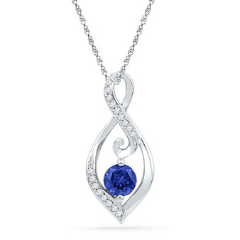 Gemstone Fashion Pendant |  10kt White Gold Womens Round Lab-Created Blue Sapphire Solitaire Diamond Pendant 1/10 Cttw |  Splendid Jewellery