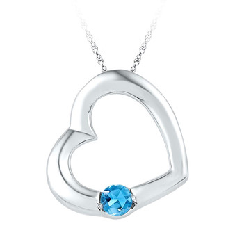 Gemstone Heart & Love Symbol Pendant |  10kt White Gold Womens Round Lab-Created Blue Topaz Heart Pendant 1/6 Cttw |  Splendid Jewellery