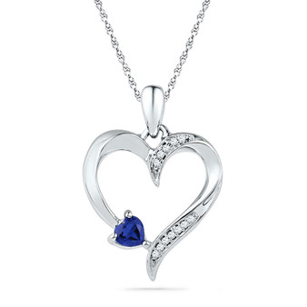 Gemstone Heart & Love Symbol Pendant |  10kt White Gold Womens Round Lab-Created Blue Sapphire Heart Pendant 1/20 Cttw |  Splendid Jewellery
