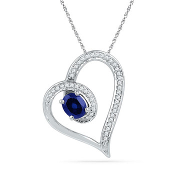 Gemstone Heart & Love Symbol Pendant |  10kt White Gold Womens Oval Lab-Created Blue Sapphire Heart Outline Pendant 3/4 Cttw |  Splendid Jewellery