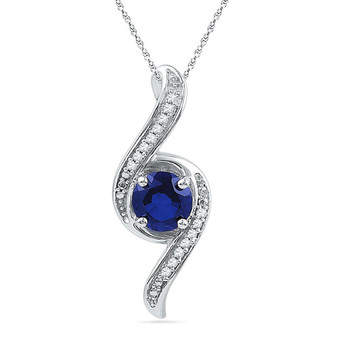 Gemstone Fashion Pendant |  10kt White Gold Womens Round Lab-Created Blue Sapphire Solitaire Diamond Pendant 1 Cttw |  Splendid Jewellery