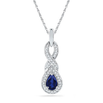 Gemstone Fashion Pendant |  10kt White Gold Womens Pear Lab-Created Blue Sapphire Solitaire Pendant 5/8 Cttw |  Splendid Jewellery