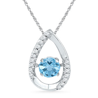 Gemstone Fashion Pendant |  10kt White Gold Womens Round Lab-Created Blue Topaz Solitaire Pendant 3/4 Cttw |  Splendid Jewellery