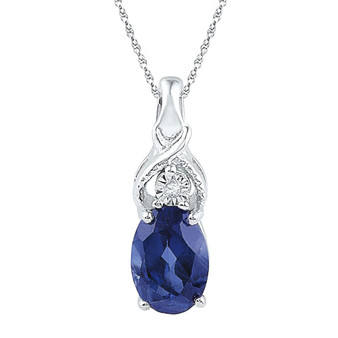 Gemstone Fashion Pendant |  10kt White Gold Womens Oval Lab-Created Blue Sapphire Solitaire Diamond Pendant 7/8 Cttw |  Splendid Jewellery