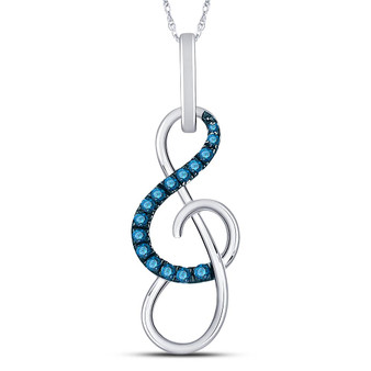 Diamond Fashion Pendant |  10kt White Gold Womens Round Blue Color Enhanced Diamond Treble Clef Music Pendant 1/10 Cttw |  Splendid Jewellery