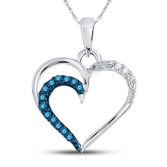 Diamond Heart & Love Symbol Pendant |  10kt White Gold Womens Round Blue Color Enhanced Diamond Heart Outline Pendant 1/10 Cttw |  Splendid Jewellery