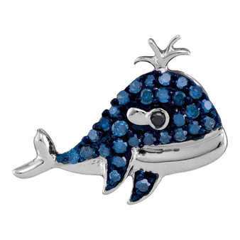 Diamond Animal & Bug Pendant |  10kt White Gold Womens Round Blue Color Enhanced Diamond Whale Animal Pendant 1/5 Cttw |  Splendid Jewellery