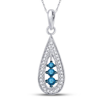 Diamond Fashion Pendant |  10kt White Gold Womens Round Blue Color Enhanced Diamond Teardrop Pendant 1/5 Cttw |  Splendid Jewellery