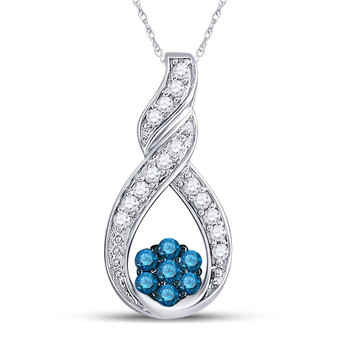 Diamond Cluster Pendant |  10kt White Gold Womens Round Blue Color Enhanced Diamond Cradled Cluster Pendant 1/4 Cttw |  Splendid Jewellery