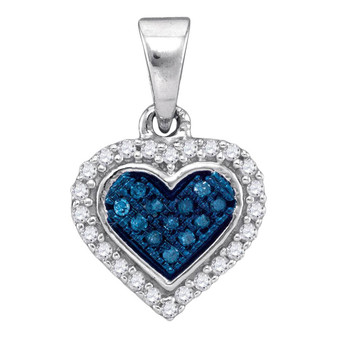 Diamond Heart & Love Symbol Pendant |  10kt White Gold Womens Round Blue Color Enhanced Diamond Cluster Small Heart Pendant 1/8 Cttw |  Splendid Jewellery