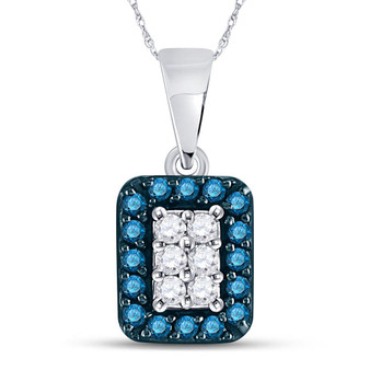 Diamond Fashion Pendant |  10kt White Gold Womens Round Blue Color Enhanced Diamond Rectangle Cluster Pendant 1/5 Cttw |  Splendid Jewellery