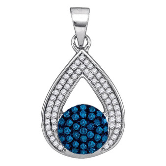 Diamond Fashion Pendant |  10kt White Gold Womens Round Blue Color Enhanced Diamond Teardrop Cluster Pendant 1/3 Cttw |  Splendid Jewellery