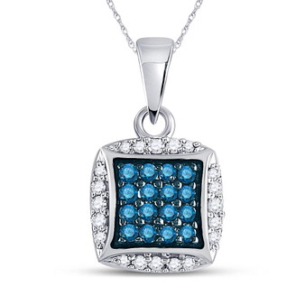 Diamond Fashion Pendant |  10kt White Gold Womens Round Blue Color Enhanced Diamond Square Pendant 1/4 Cttw |  Splendid Jewellery