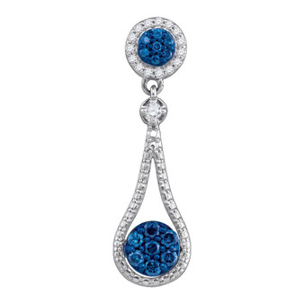 Diamond Cluster Pendant |  10kt White Gold Womens Round Blue Color Enhanced Diamond Cluster Pendant 1/3 Cttw |  Splendid Jewellery