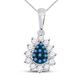 Diamond Fashion Pendant |  10kt White Gold Womens Round Blue Color Enhanced Diamond Teardrop Cluster Pendant 1/4 Cttw |  Splendid Jewellery