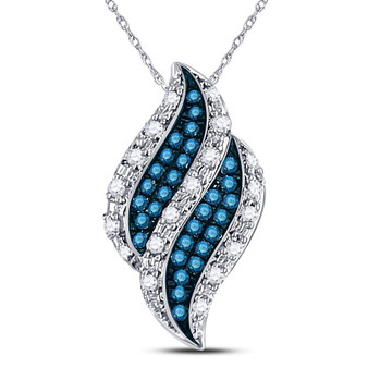 Diamond Fashion Pendant |  10kt White Gold Womens Round Blue Color Enhanced Diamond Cluster Pendant 1/10 Cttw |  Splendid Jewellery