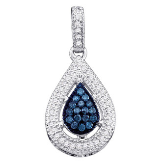 Diamond Fashion Pendant |  10kt White Gold Womens Round Blue Color Enhanced Diamond Teardrop Cluster Pendant 1/5 Cttw |  Splendid Jewellery