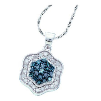 Diamond Fashion Pendant |  10kt White Gold Womens Round Blue Color Enhanced Diamond Cluster Pendant 1/2 Cttw |  Splendid Jewellery