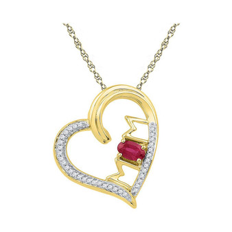 Gemstone Heart & Love Symbol Pendant |  10k Yellow Gold Womens Lab-created Ruby & Diamond Heart Mom Mother Love Pendant 5/8 Cttw |  Splendid Jewellery