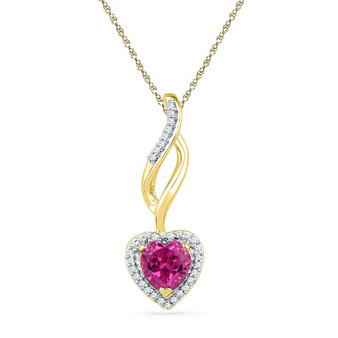Gemstone Heart & Love Symbol Pendant |  10kt Yellow Gold Womens Round Lab-Created Pink Sapphire Solitaire Pendant 1 Cttw |  Splendid Jewellery