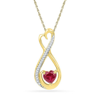 Gemstone Heart & Love Symbol Pendant |  10kt Yellow Gold Womens Heart Lab-Created Ruby Solitaire Diamond Infinity Pendant 5/8 Cttw |  Splendid Jewellery