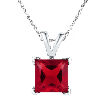 Gemstone Fashion Pendant |  Sterling Silver Womens Princess Lab-Created Ruby Solitaire Pendant 1-1/3 Cttw |  Splendid Jewellery