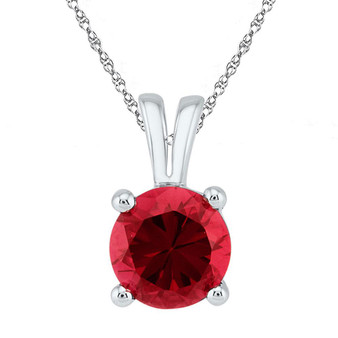 Gemstone Fashion Pendant |  Sterling Silver Womens Round Lab-Created Ruby Solitaire Pendant 1-1/3 Cttw |  Splendid Jewellery