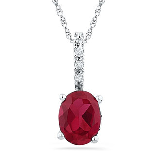 Gemstone Fashion Pendant |  Sterling Silver Womens Oval Lab-Created Ruby Solitaire Pendant 1 Cttw |  Splendid Jewellery
