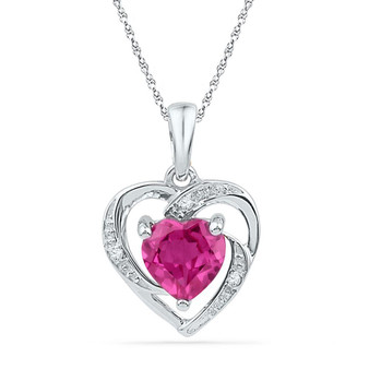 Gemstone Heart & Love Symbol Pendant |  10kt White Gold Womens Round Lab-Created Ruby Heart Pendant 1 Cttw |  Splendid Jewellery