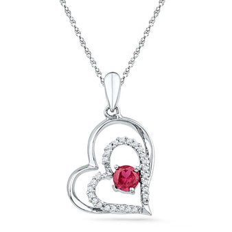 Gemstone Heart & Love Symbol Pendant |  10kt White Gold Womens Round Lab-Created Ruby Heart Pendant 1/2 Cttw |  Splendid Jewellery