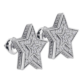 Men's Diamond Earrings |  Sterling Silver Mens Round Diamond Star Cluster Stud Earrings 1/10 Cttw |  Splendid Jewellery
