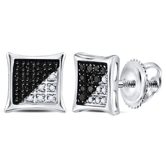 Men's Diamond Earrings |  Sterling Silver Mens Round Black Color Enhanced Diamond Square Kite Earrings 1/10 Cttw |  Splendid Jewellery