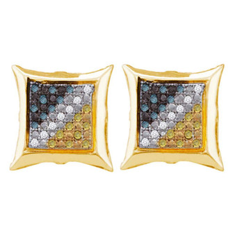 Men's Diamond Earrings |  Yellow-tone Sterling Silver Mens Blue Color Enhanced Diamond Square Earrings 1/6 Cttw |  Splendid Jewellery