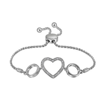 Bracelets |  Sterling Silver Womens Round Diamond Heart Bolo Bracelet 1/20 Cttw |  Splendid Jewellery