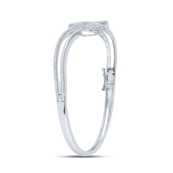 Bracelets |  Sterling Silver Womens Round Diamond Double Heart Bangle Bracelet 1/20 Cttw |  Splendid Jewellery
