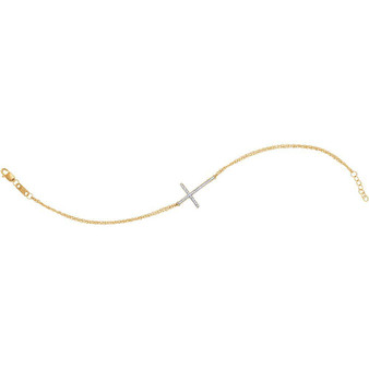 Bracelets |  10kt Yellow Gold Womens Round Diamond Cross Bracelet 1/10 Cttw |  Splendid Jewellery