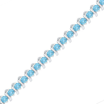 Bracelets |  Sterling Silver Womens Round Lab-Created Blue Topaz Tennis Bracelet 6-1/2 Cttw |  Splendid Jewellery
